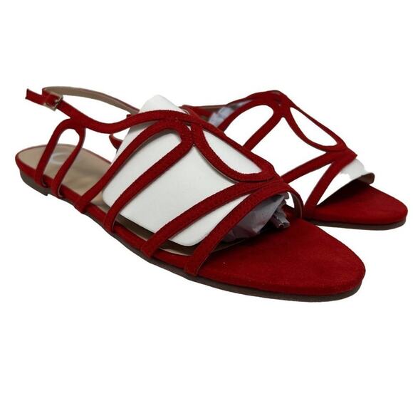Journee Collection Honey Red Faux Suede Sandals 9 - Picture 1 of 7